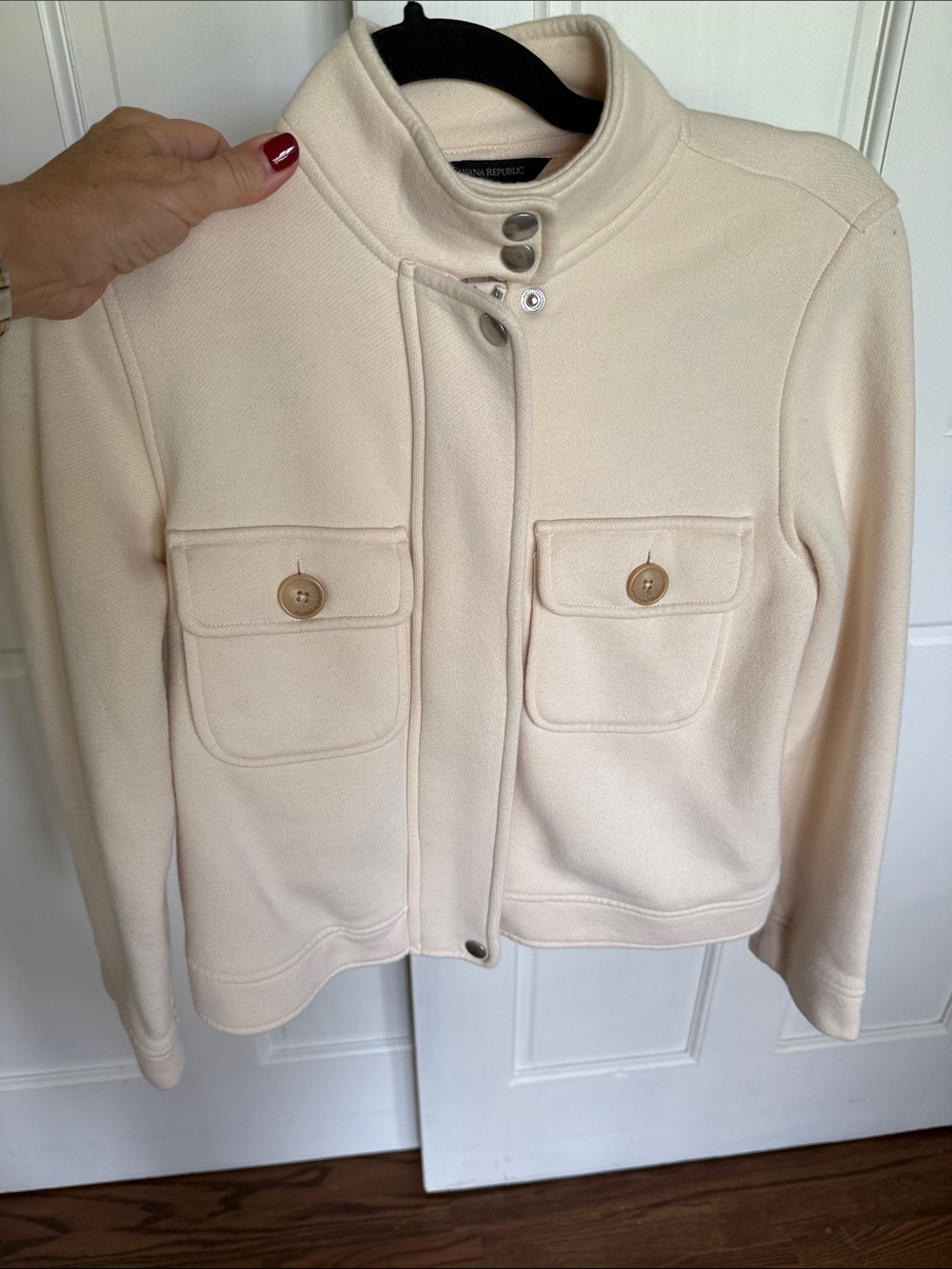 Banana Republic Cream Military-Style Mock Neck Utility Jacket